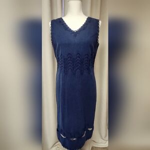 Carre Noir Navy Linen Sleeveless Midi Dress Sz M